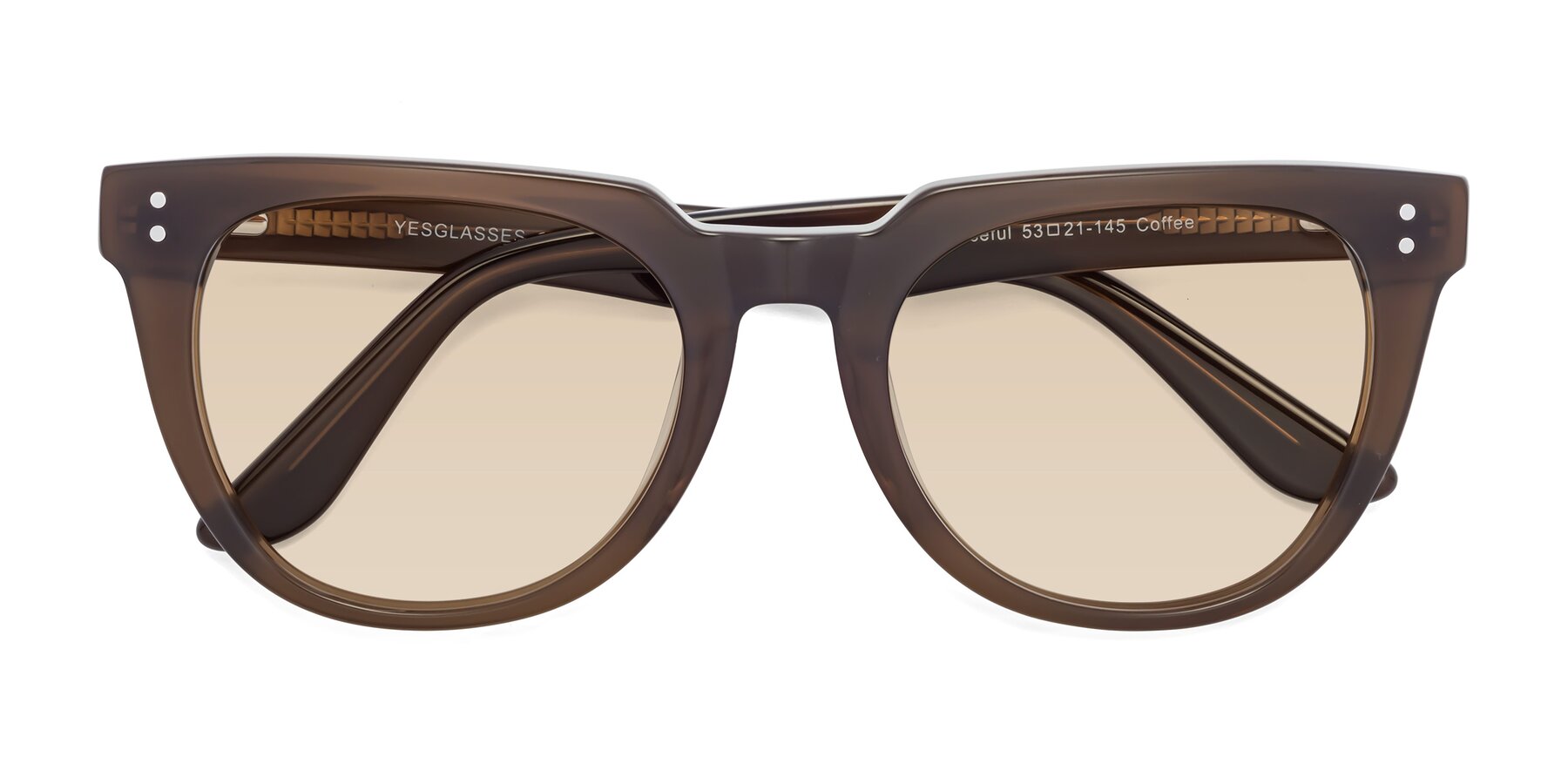 Folded Front of Graceful in Coffee with Light Brown Tinted Lenses
