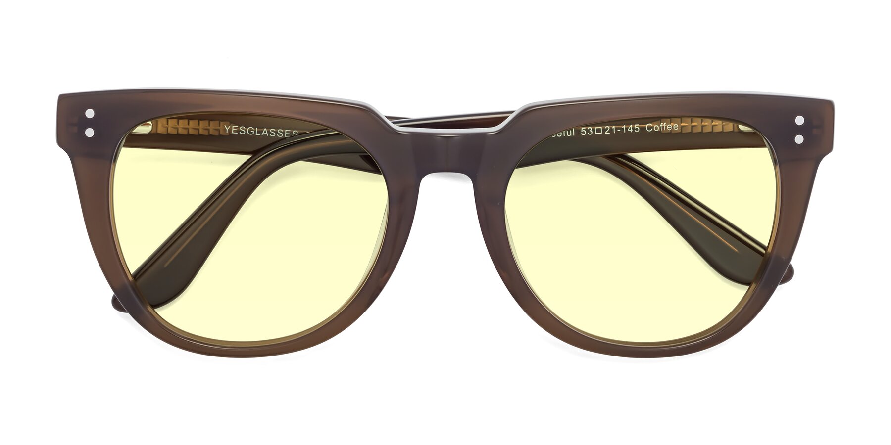 Folded Front of Graceful in Coffee with Light Yellow Tinted Lenses