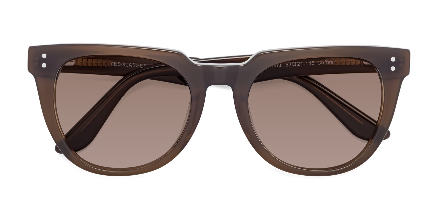 Folded Front of Graceful in Coffee with Medium Brown Tinted Lenses