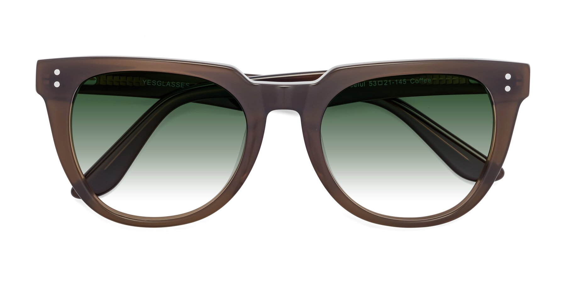 Folded Front of Graceful in Coffee with Green Gradient Lenses