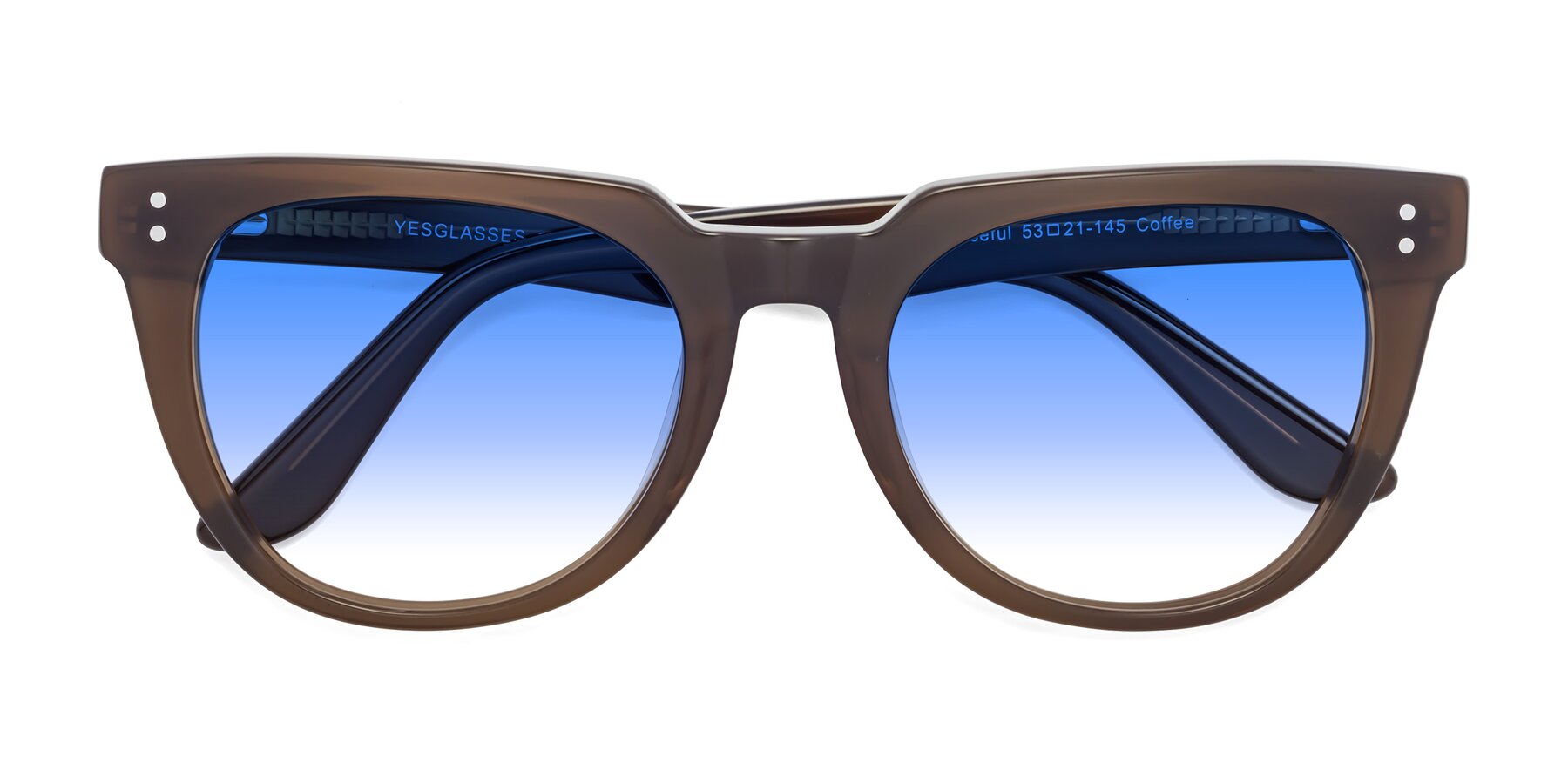 Folded Front of Graceful in Coffee with Blue Gradient Lenses