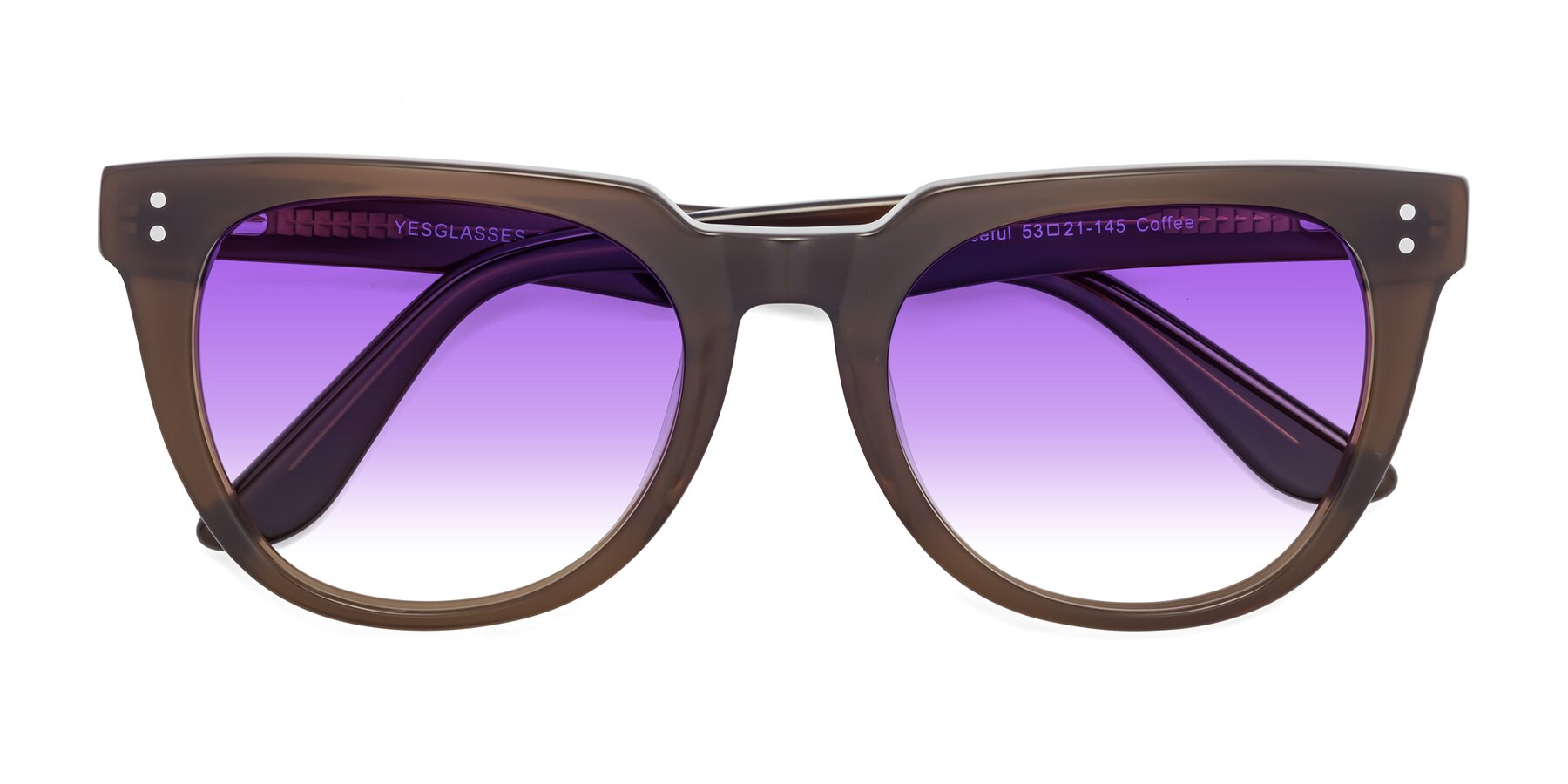 Folded Front of Graceful in Coffee with Purple Gradient Lenses