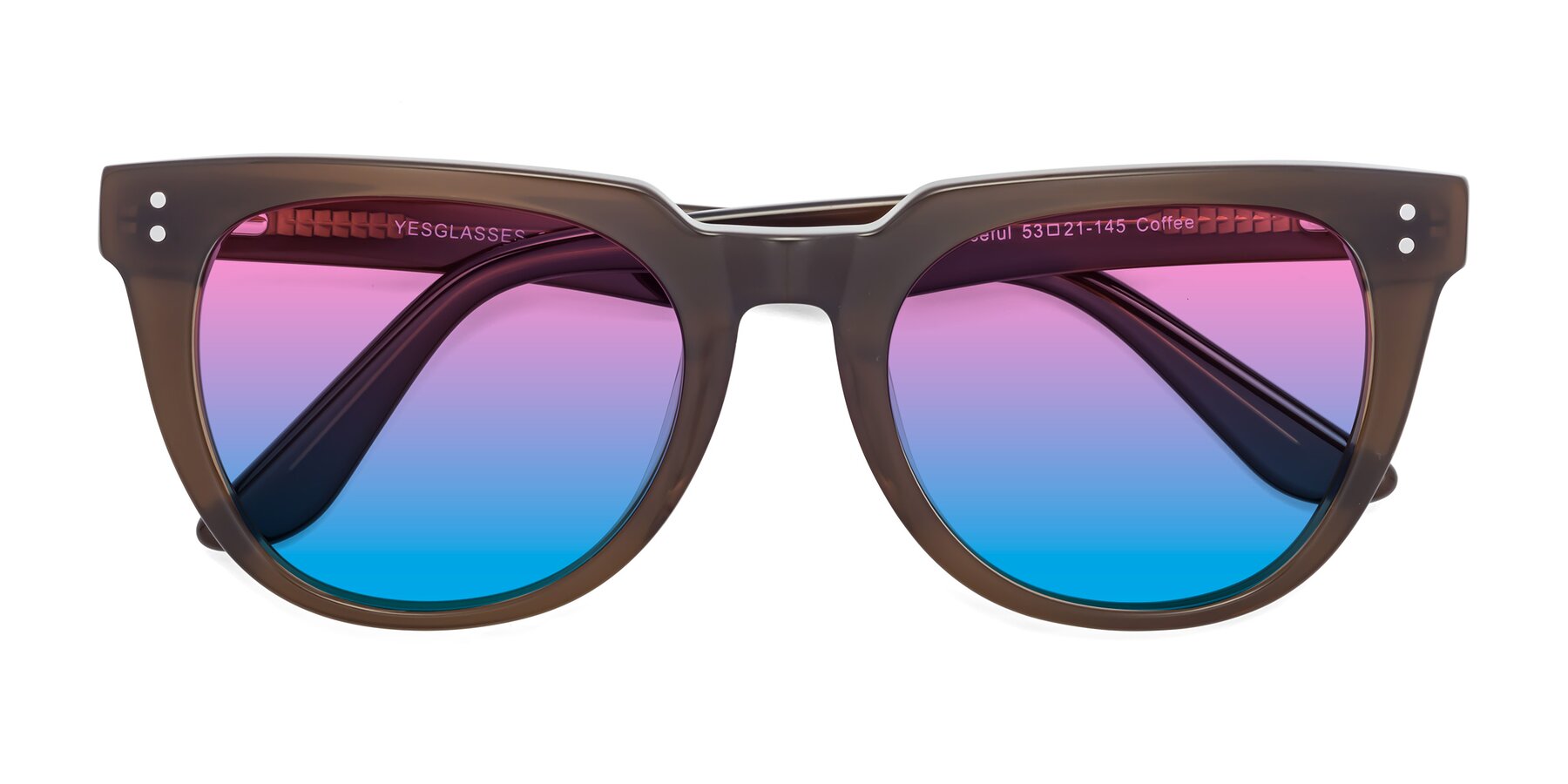 Folded Front of Graceful in Coffee with Pink / Blue Gradient Lenses