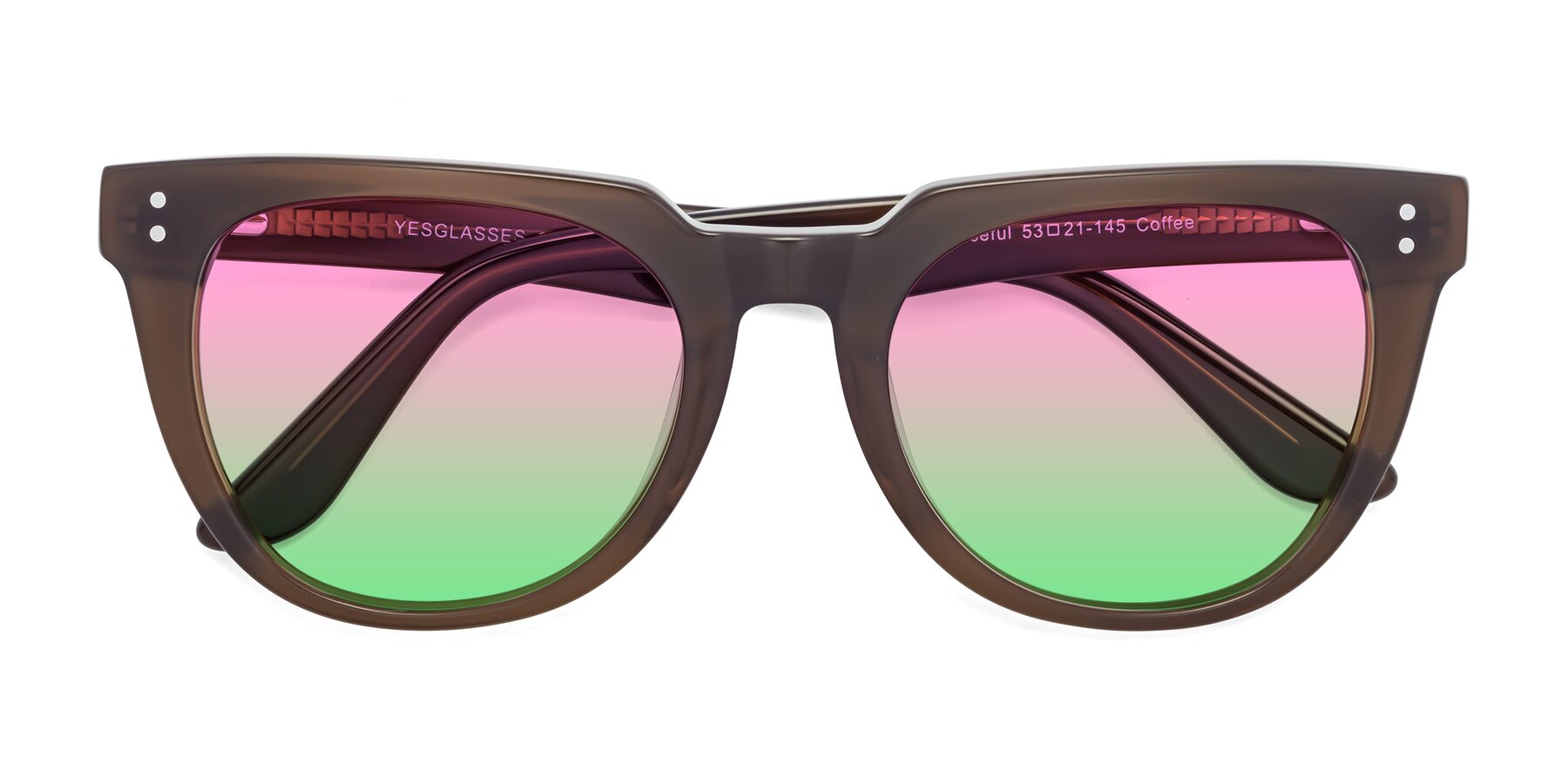 Folded Front of Graceful in Coffee with Pink / Green Gradient Lenses