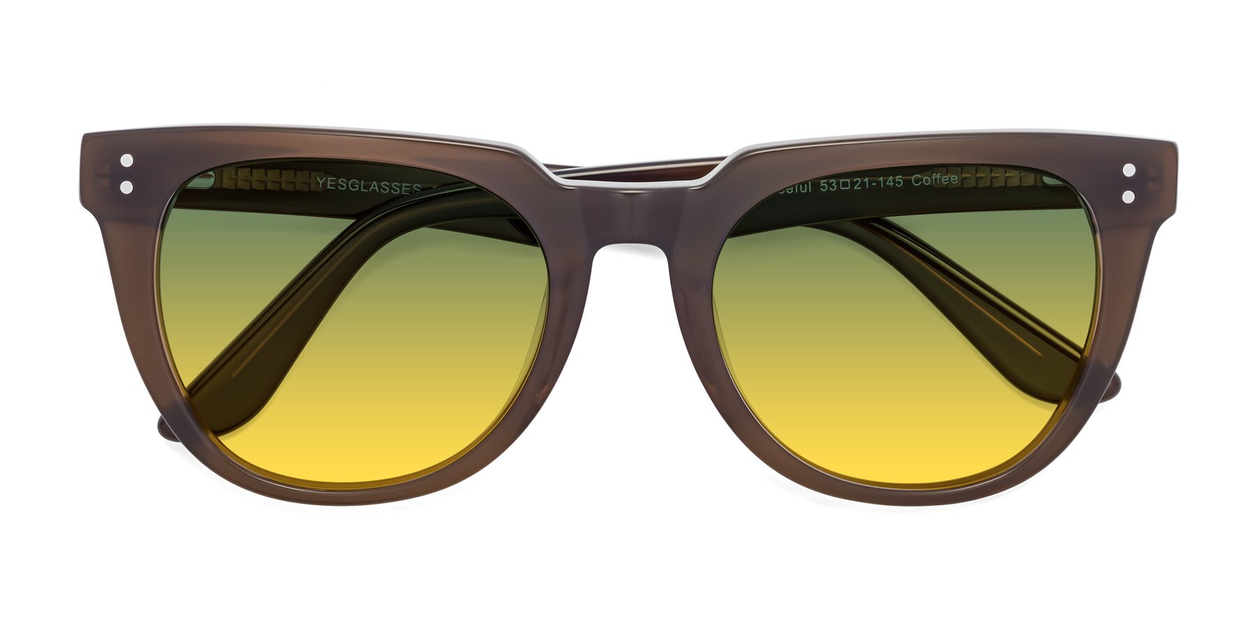 Folded Front of Graceful in Coffee with Green / Yellow Gradient Lenses