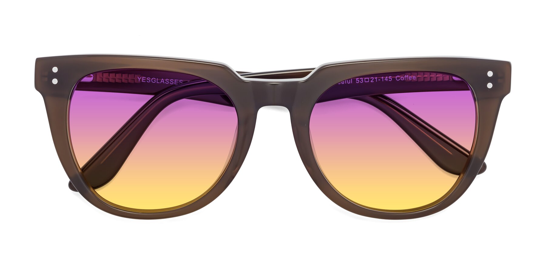 Folded Front of Graceful in Coffee with Purple / Yellow Gradient Lenses