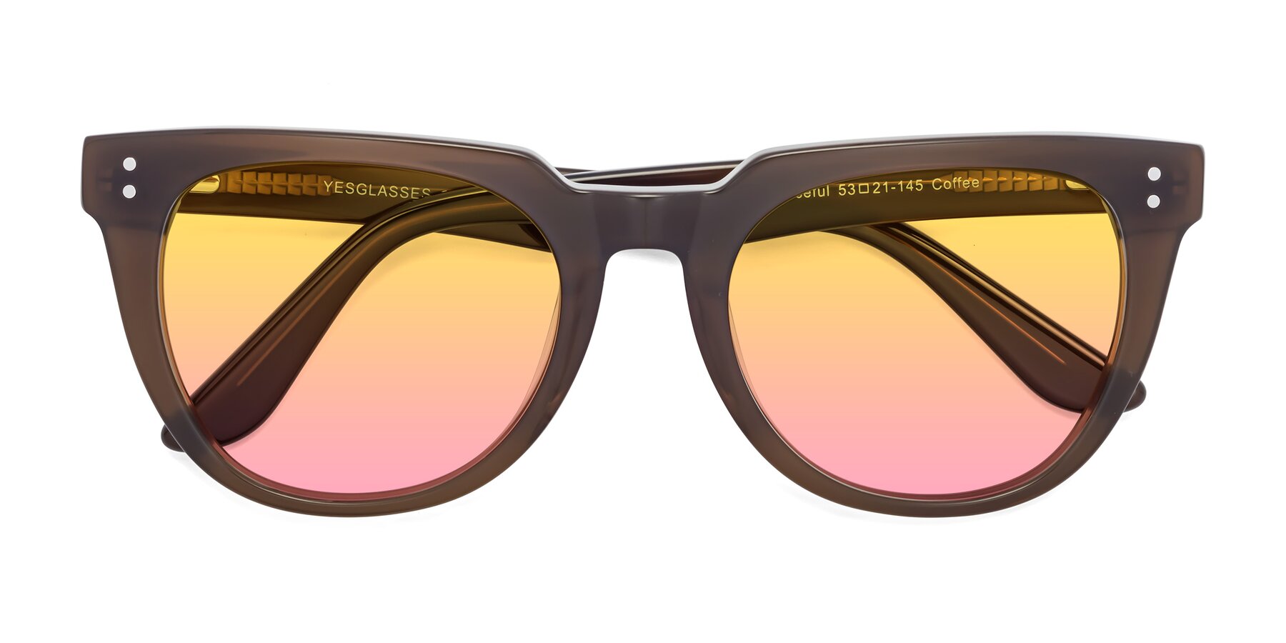 Folded Front of Graceful in Coffee with Yellow / Pink Gradient Lenses