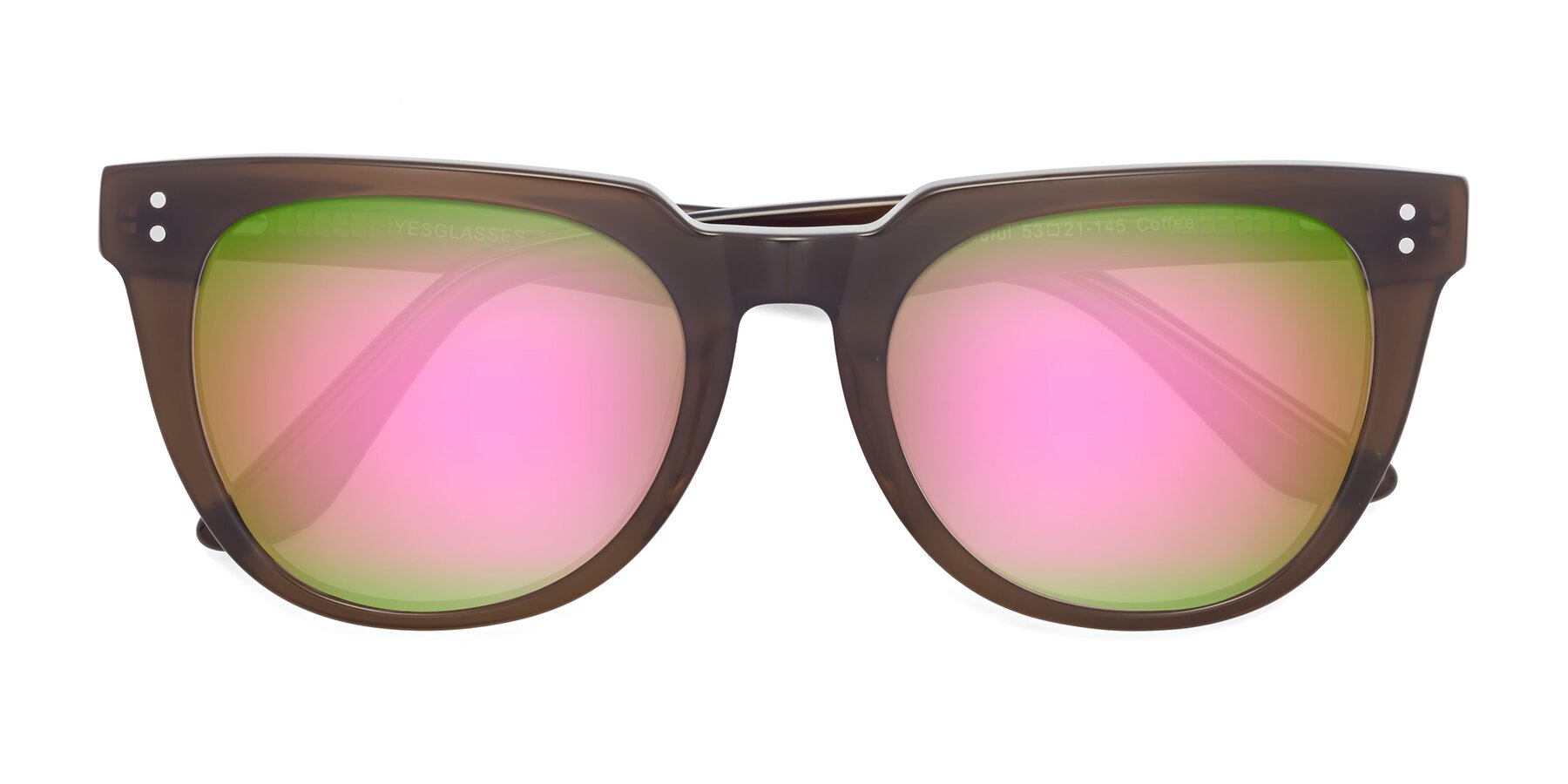 Folded Front of Graceful in Coffee with Pink Mirrored Lenses