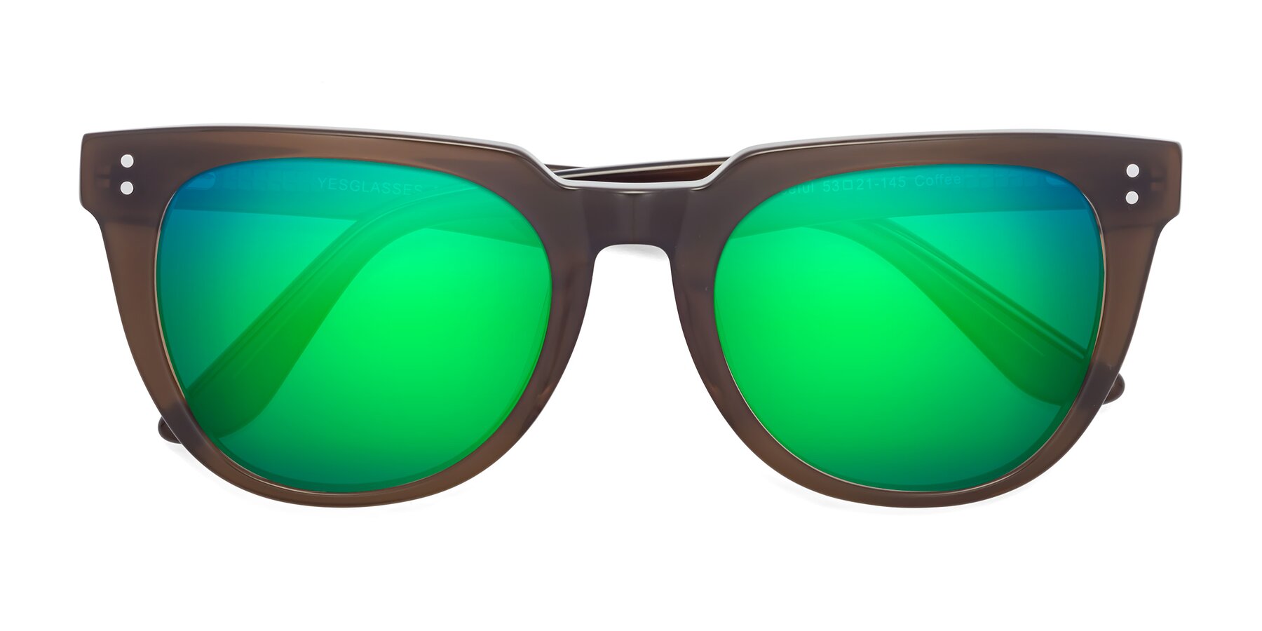 Folded Front of Graceful in Coffee with Green Mirrored Lenses