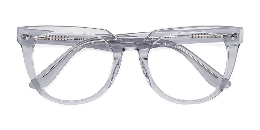 Transparent Gray Hipster Acetate Geometric Blue Light Glasses - Graceful
