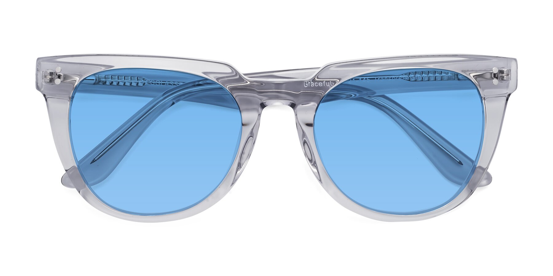Folded Front of Graceful in Transprent Gray with Medium Blue Tinted Lenses