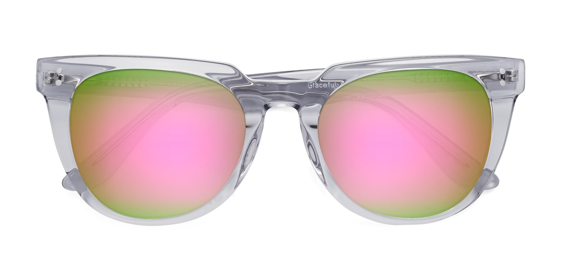 Folded Front of Graceful in Transprent Gray with Pink Mirrored Lenses