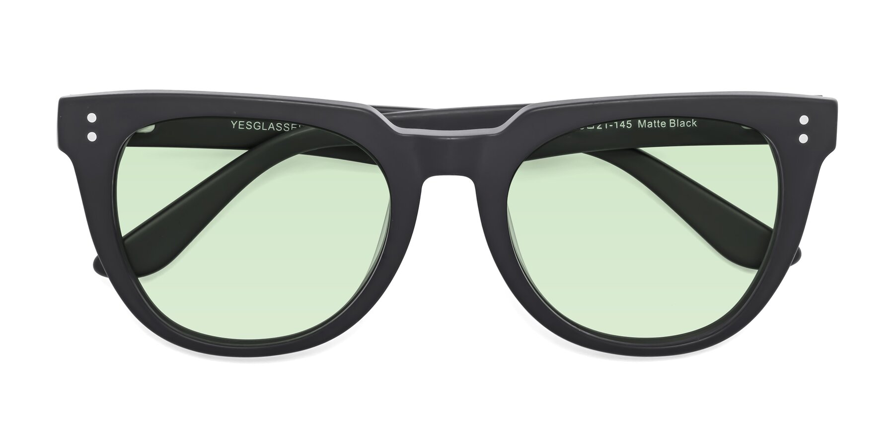 Folded Front of Graceful in Matte Black with Light Green Tinted Lenses