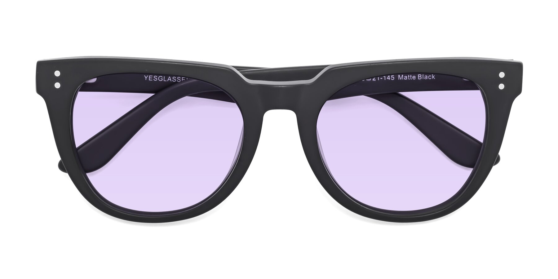 Folded Front of Graceful in Matte Black with Light Purple Tinted Lenses