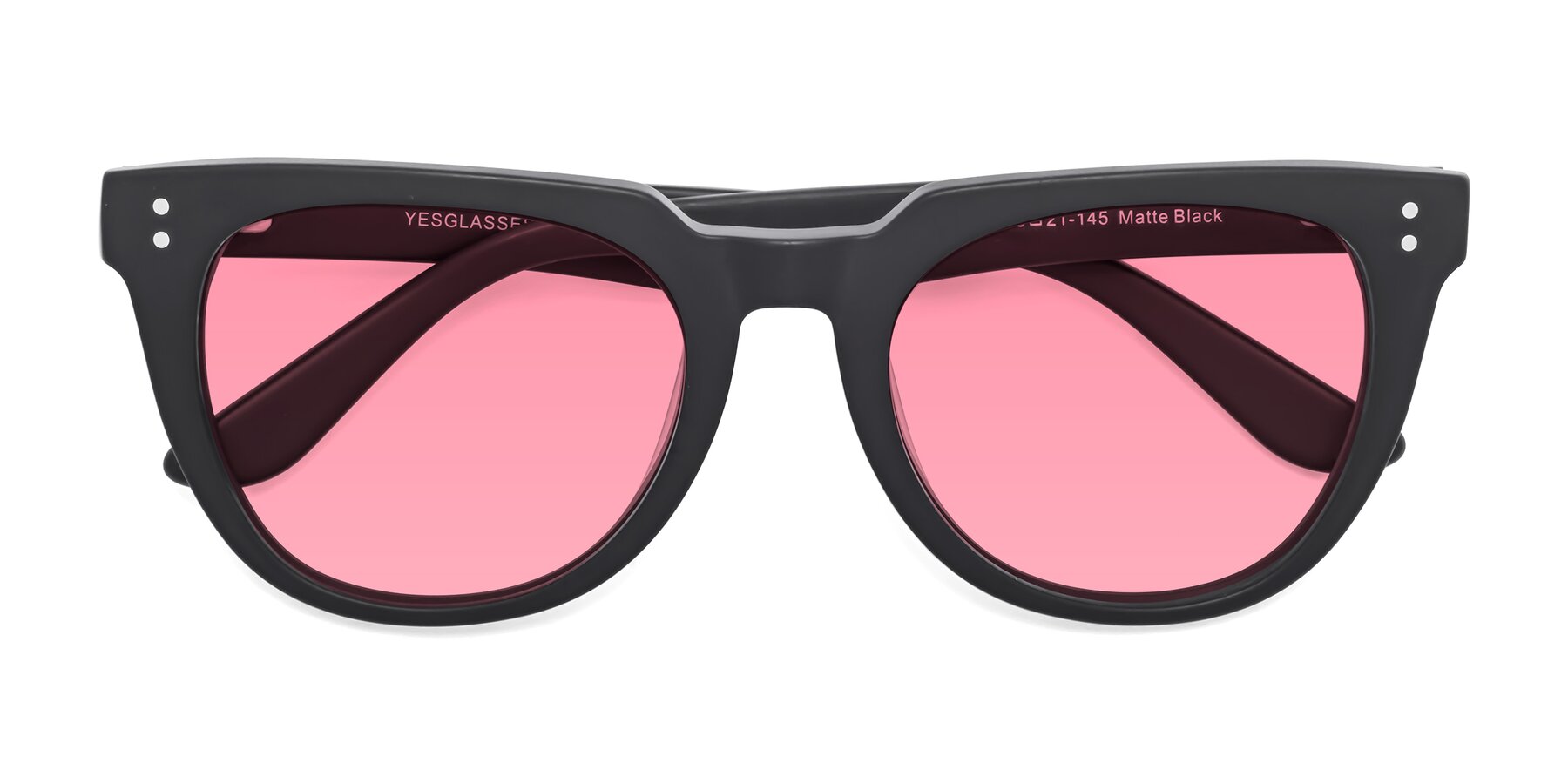 Folded Front of Graceful in Matte Black with Pink Tinted Lenses