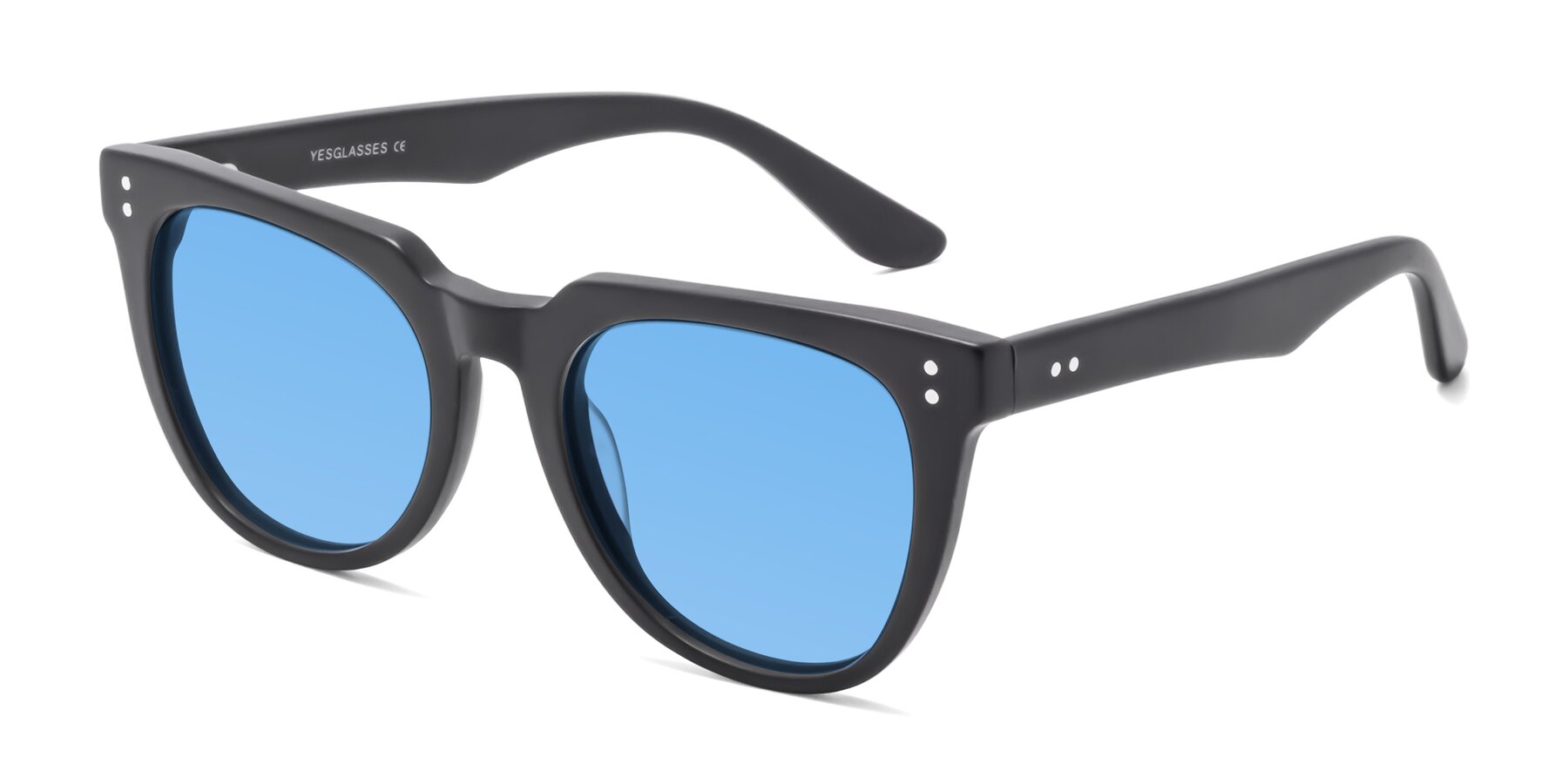 Angle of Graceful in Matte Black with Medium Blue Tinted Lenses
