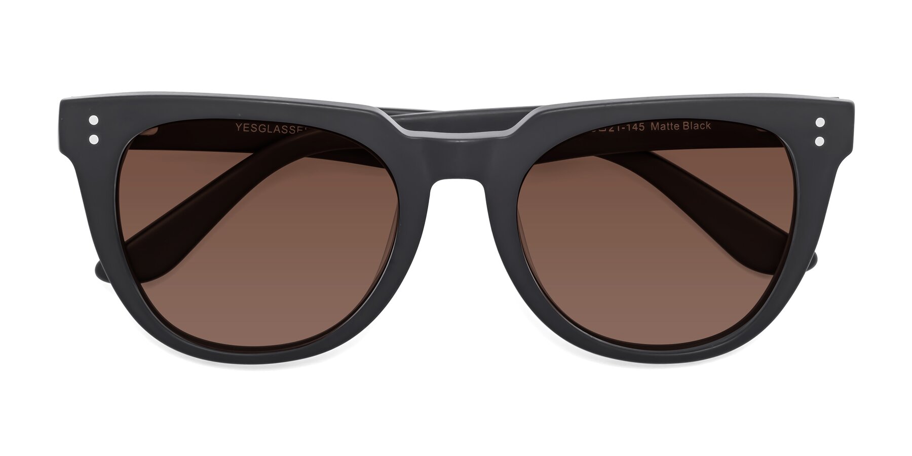 Folded Front of Graceful in Matte Black with Brown Tinted Lenses