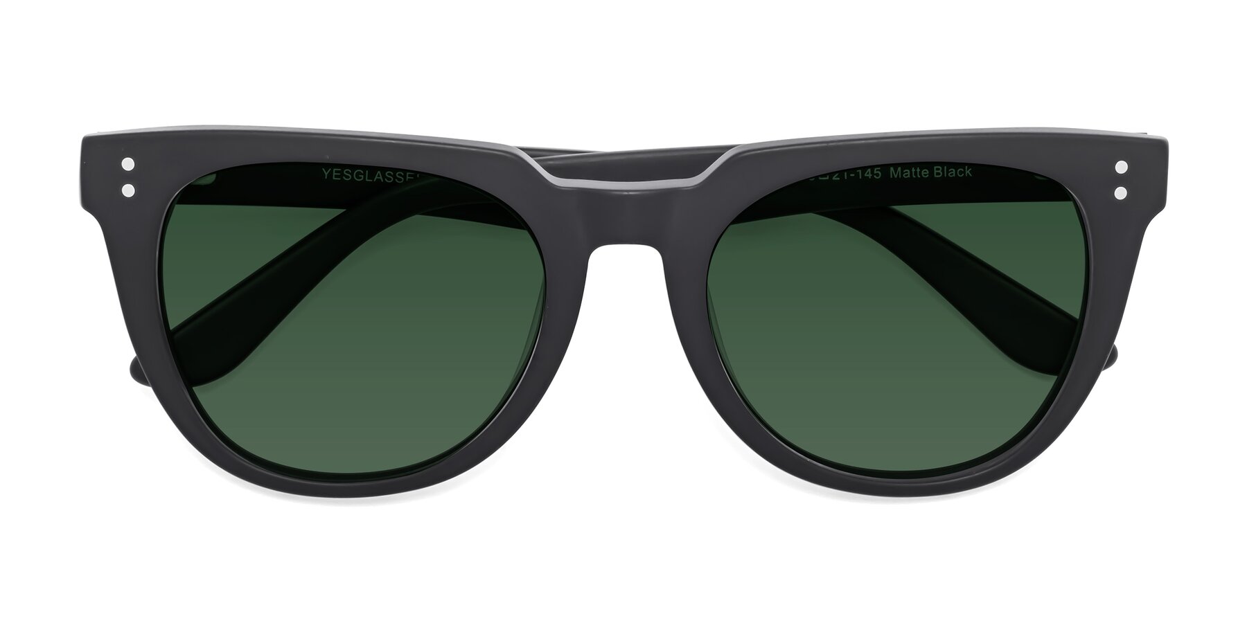 Folded Front of Graceful in Matte Black with Green Tinted Lenses