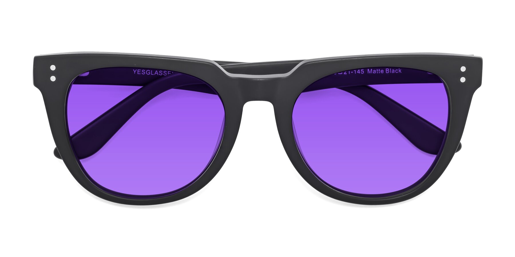 Folded Front of Graceful in Matte Black with Purple Tinted Lenses