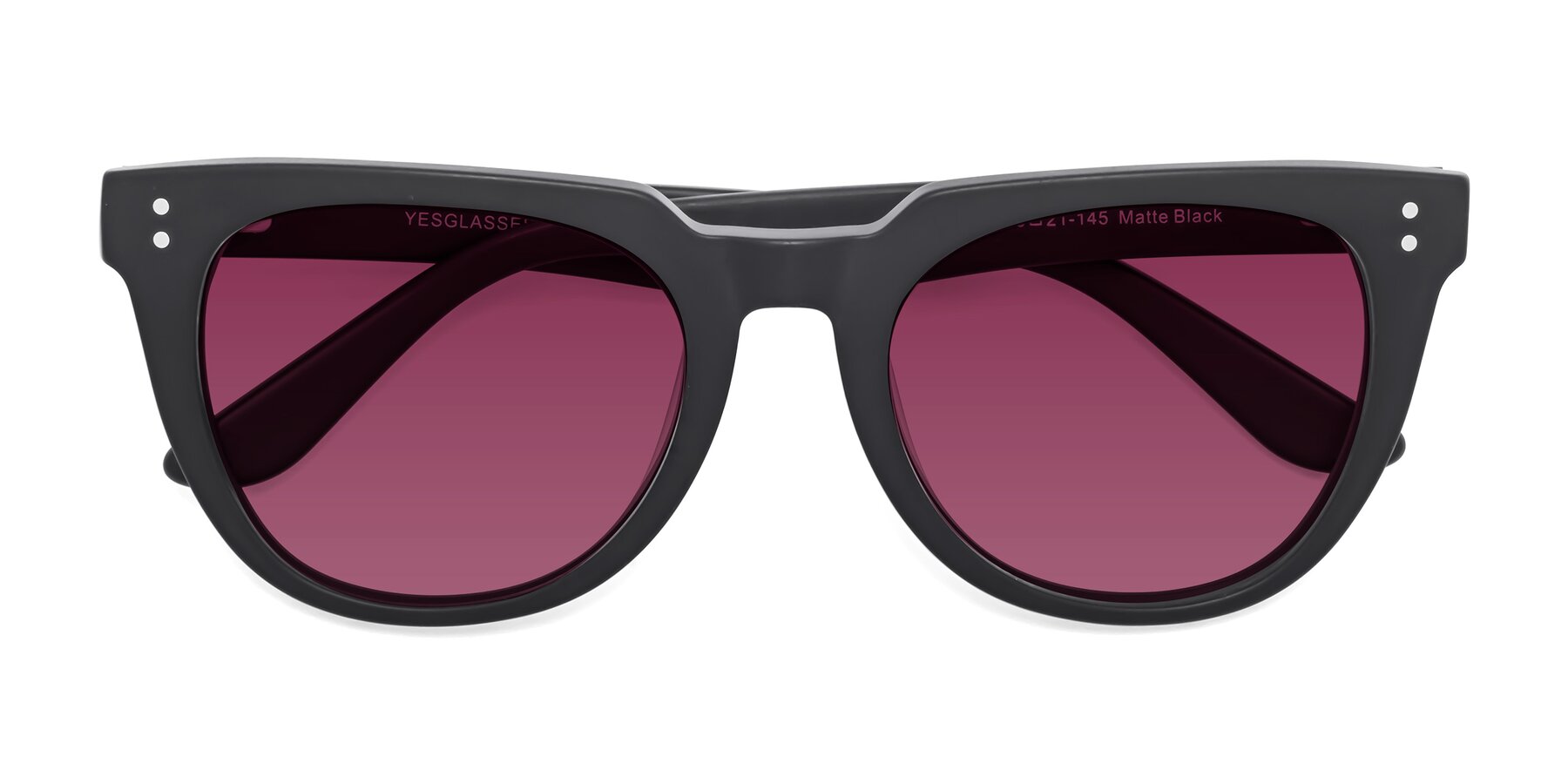 Folded Front of Graceful in Matte Black with Wine Tinted Lenses