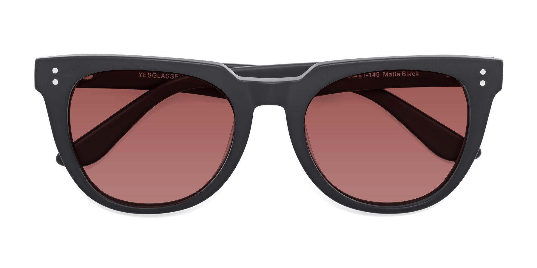 Folded Front of Graceful in Matte Black with Garnet Tinted Lenses