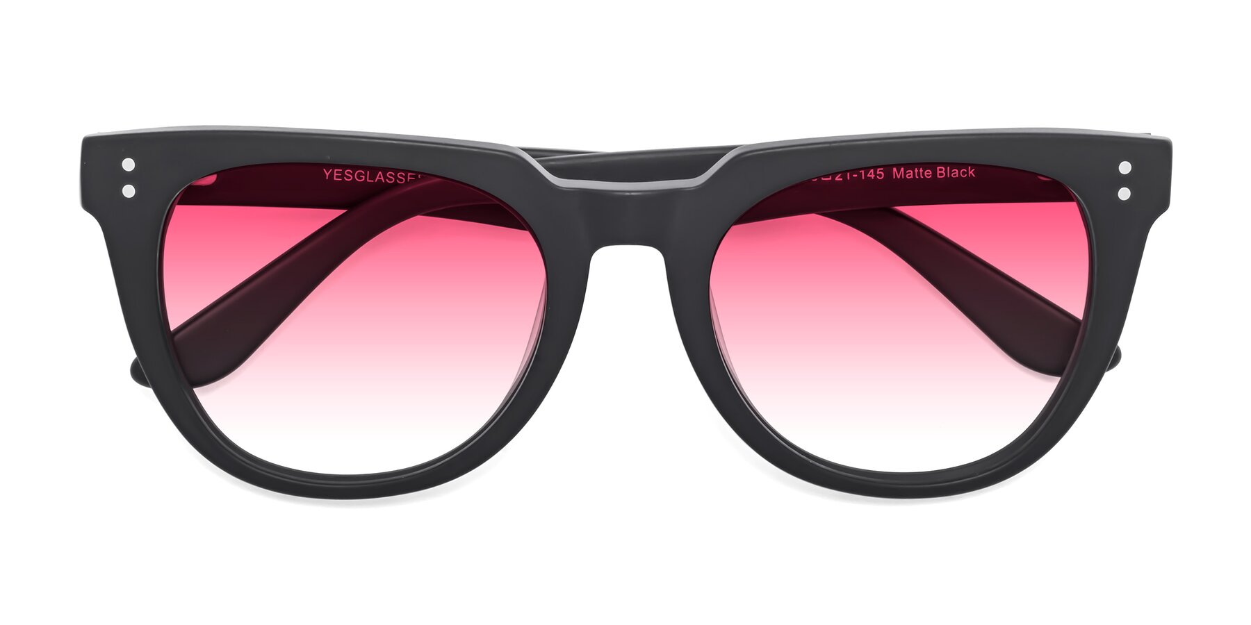 Folded Front of Graceful in Matte Black with Pink Gradient Lenses