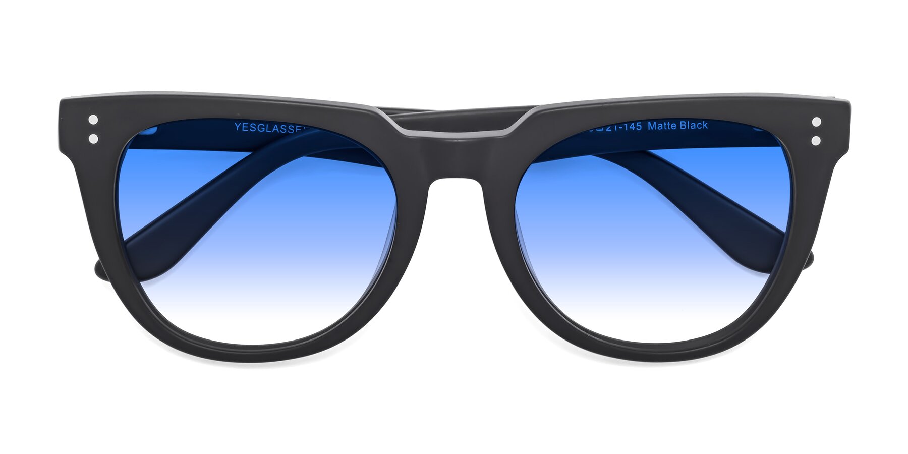 Folded Front of Graceful in Matte Black with Blue Gradient Lenses