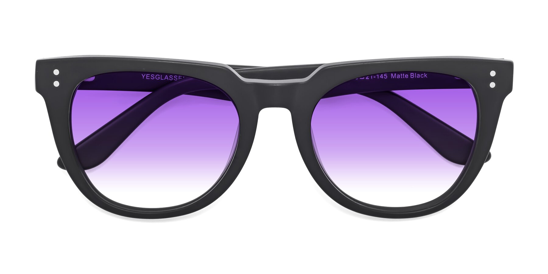 Folded Front of Graceful in Matte Black with Purple Gradient Lenses