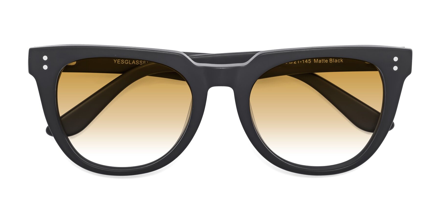 Folded Front of Graceful in Matte Black with Champagne Gradient Lenses
