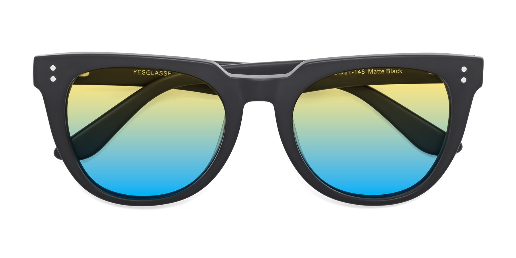 Folded Front of Graceful in Matte Black with Yellow / Blue Gradient Lenses