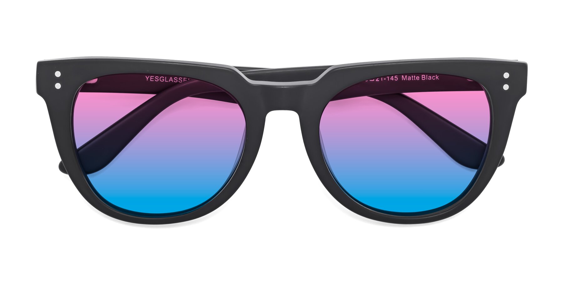 Folded Front of Graceful in Matte Black with Pink / Blue Gradient Lenses