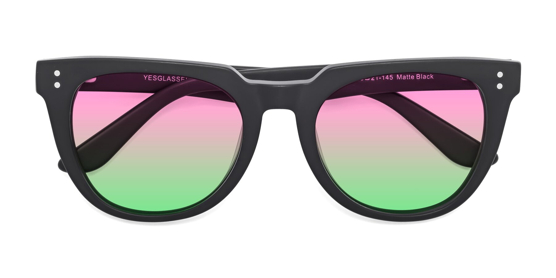 Folded Front of Graceful in Matte Black with Pink / Green Gradient Lenses
