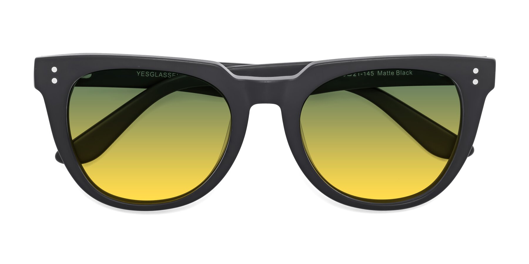 Folded Front of Graceful in Matte Black with Green / Yellow Gradient Lenses