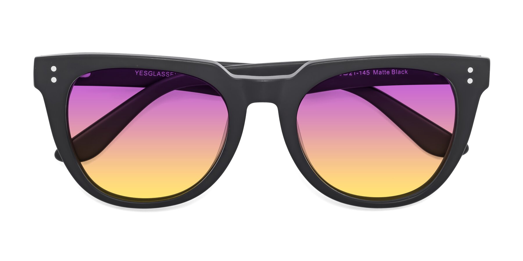 Folded Front of Graceful in Matte Black with Purple / Yellow Gradient Lenses