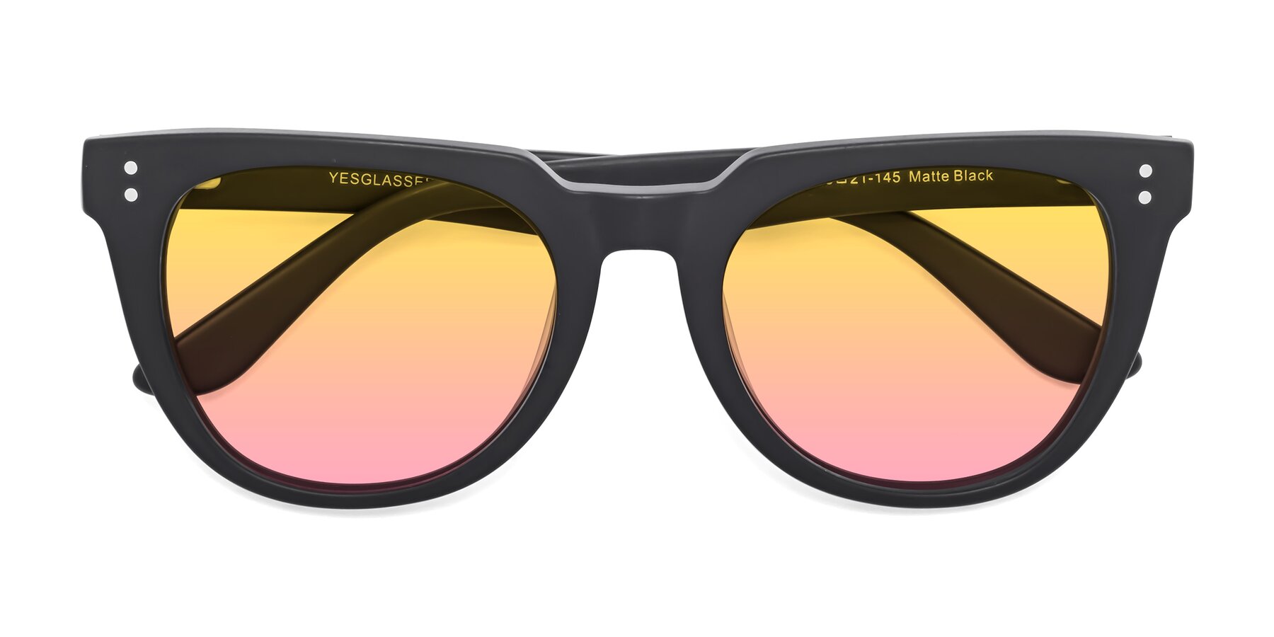 Folded Front of Graceful in Matte Black with Yellow / Pink Gradient Lenses