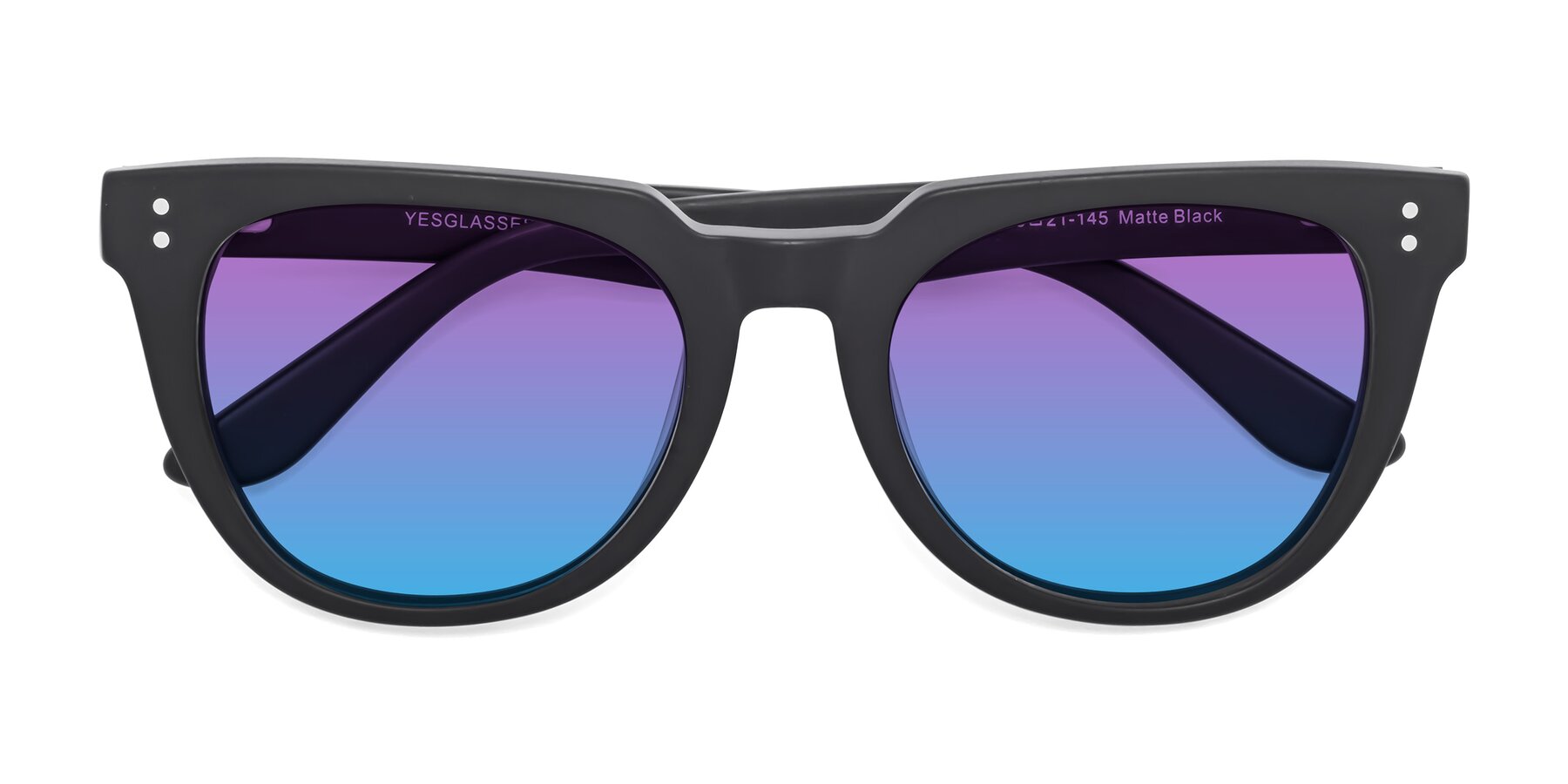 Folded Front of Graceful in Matte Black with Purple / Blue Gradient Lenses