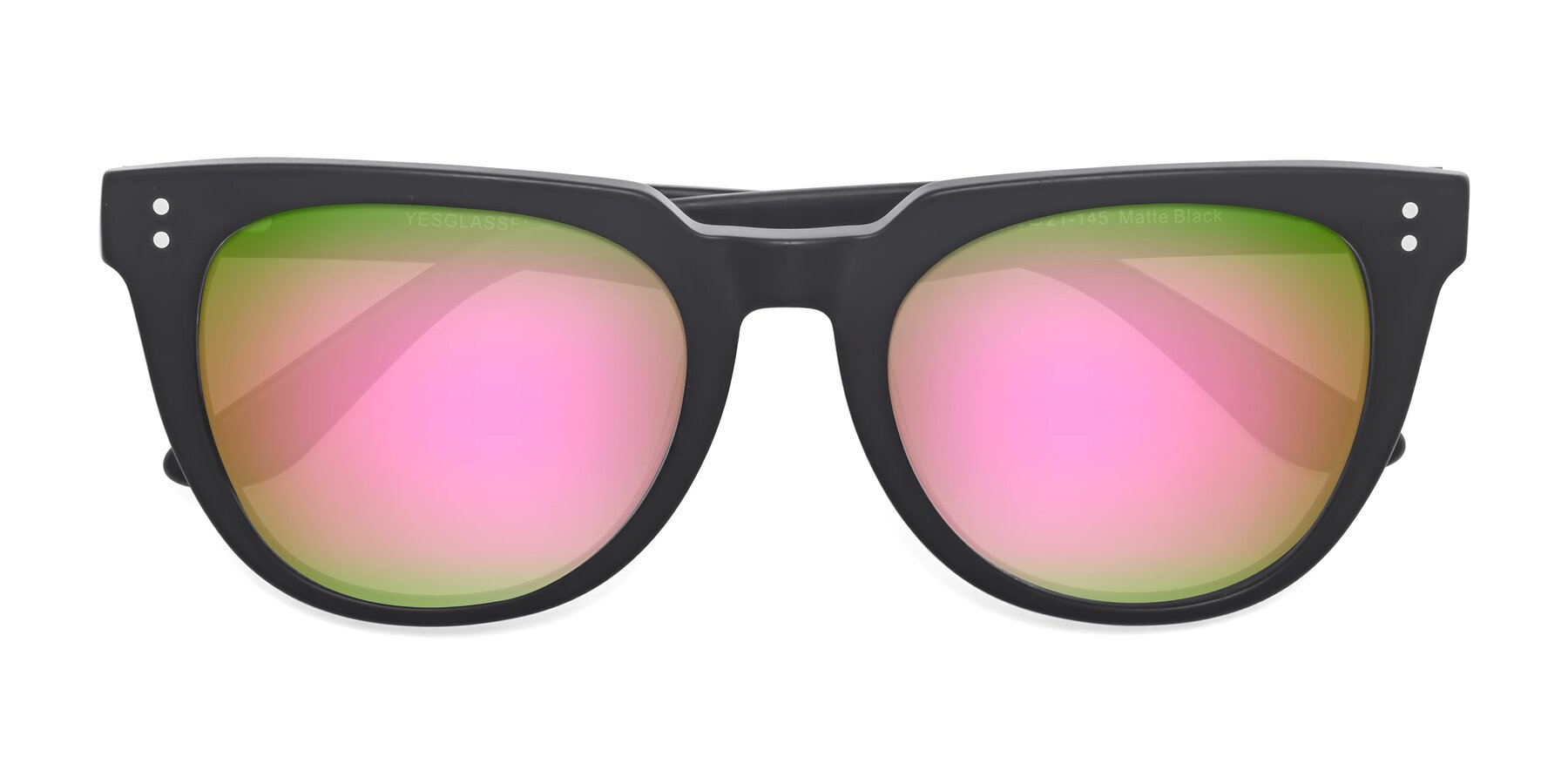 Folded Front of Graceful in Matte Black with Pink Mirrored Lenses