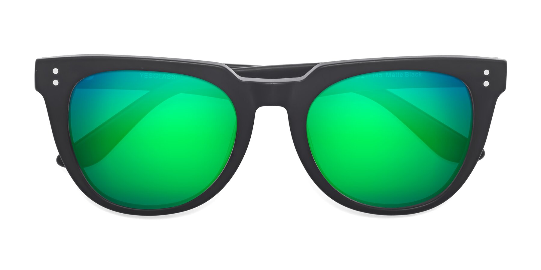 Folded Front of Graceful in Matte Black with Green Mirrored Lenses