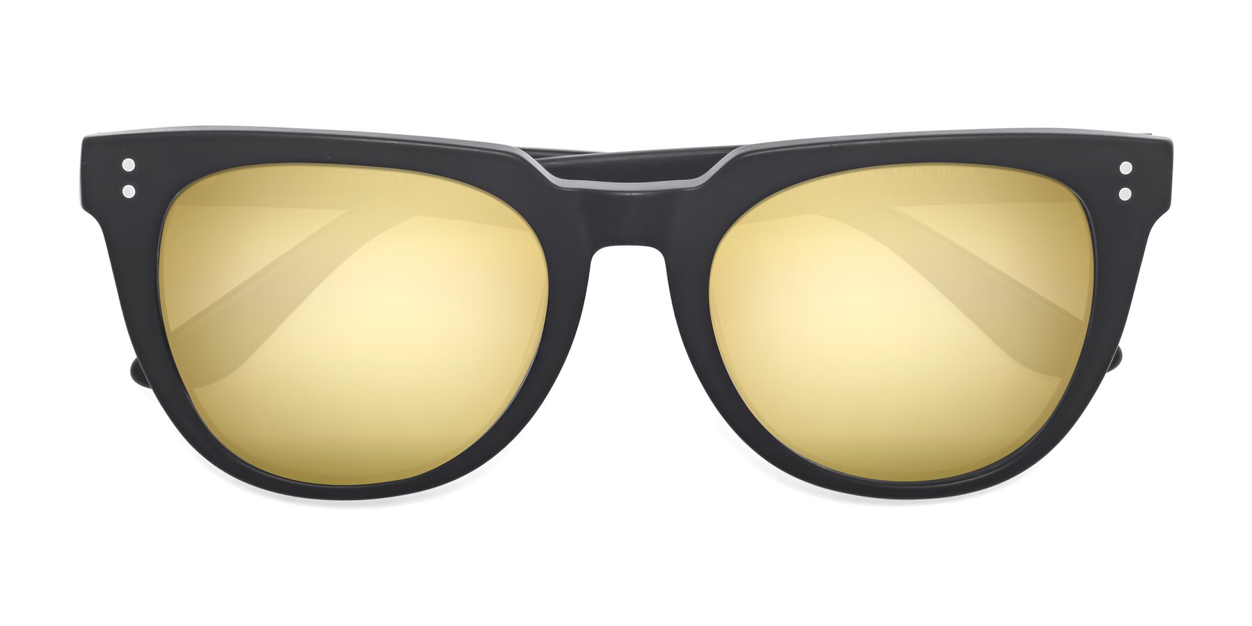 Folded Front of Graceful in Matte Black with Gold Mirrored Lenses