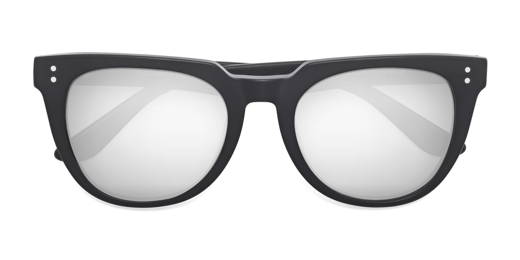 Folded Front of Graceful in Matte Black with Silver Mirrored Lenses