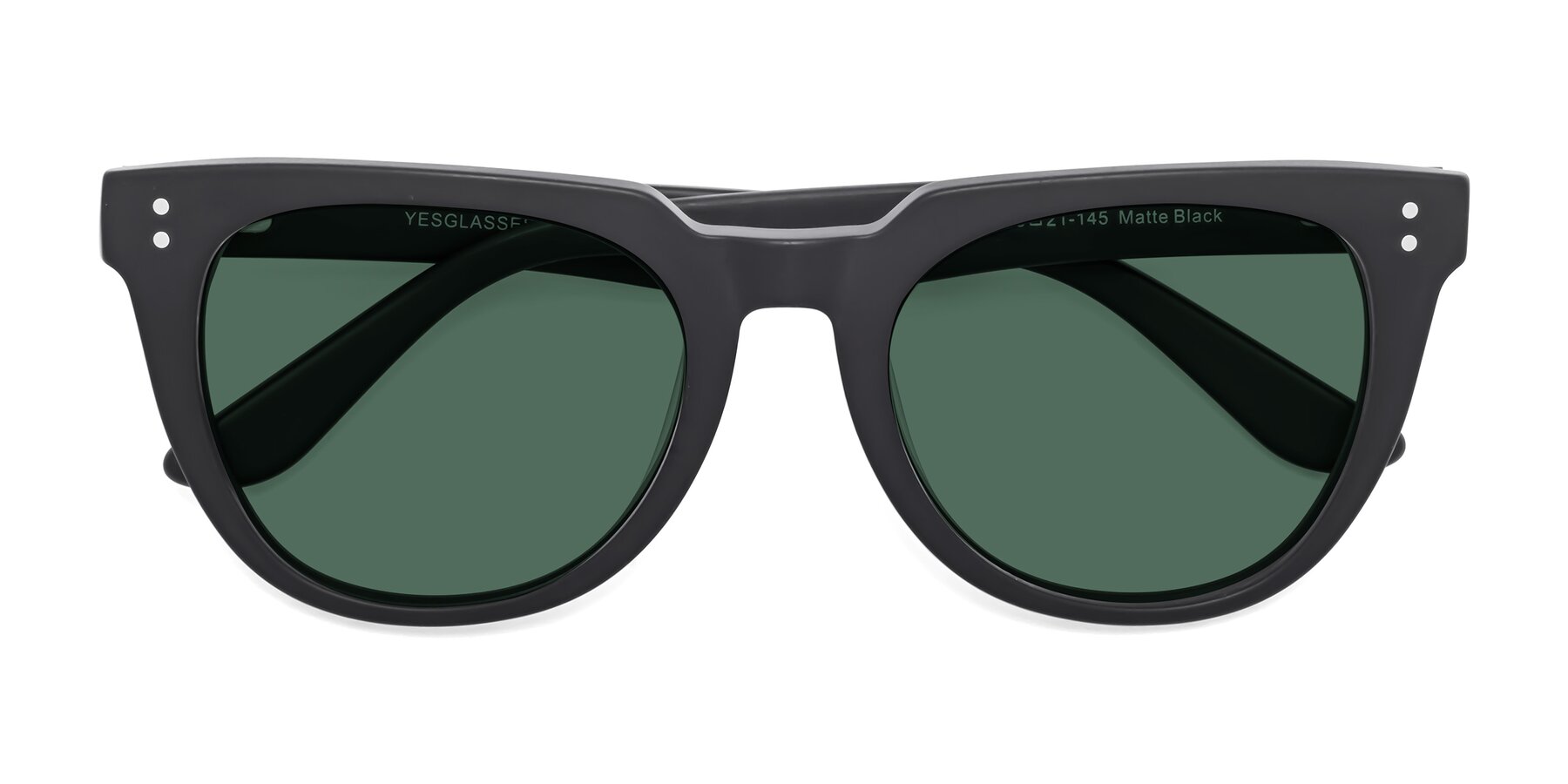 Folded Front of Graceful in Matte Black with Green Polarized Lenses