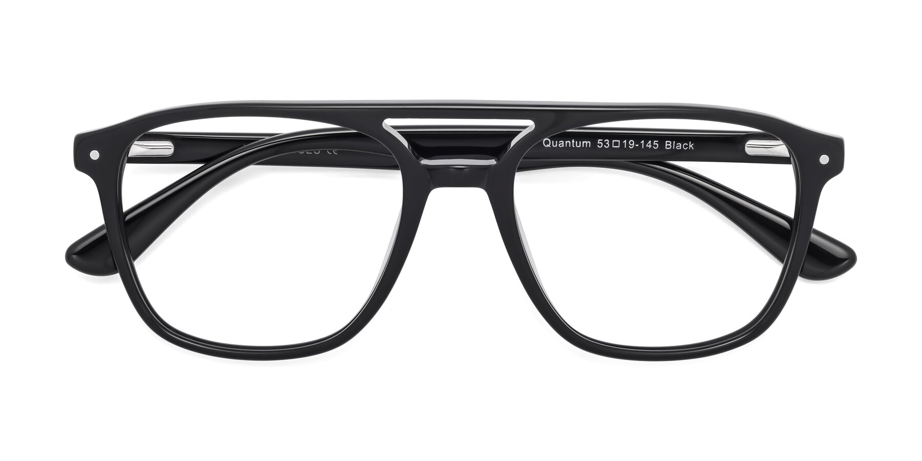 Folded Front of Quantum in Black with Clear Reading Eyeglass Lenses