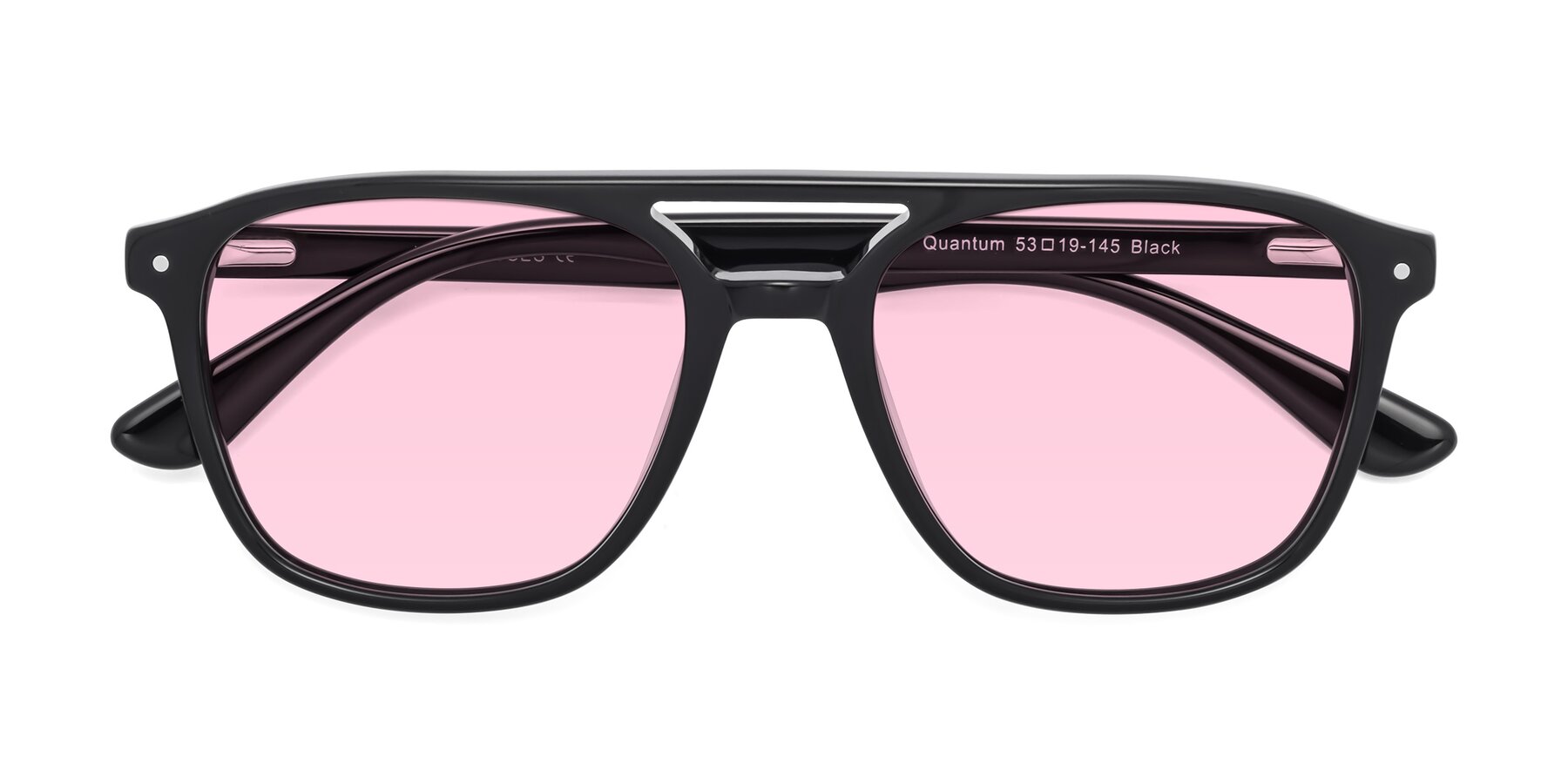 Folded Front of Quantum in Black with Light Pink Tinted Lenses