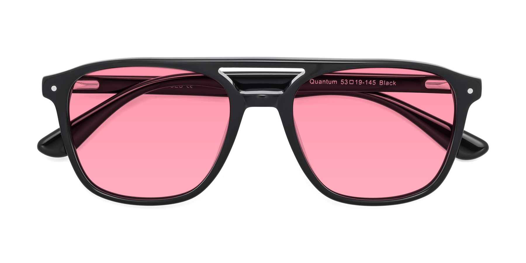 Folded Front of Quantum in Black with Pink Tinted Lenses