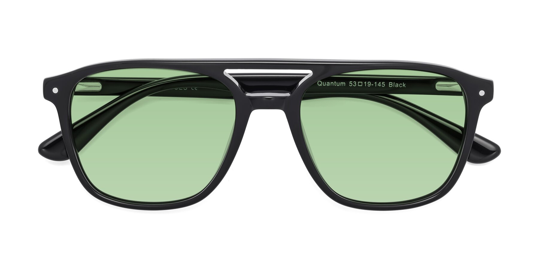 Folded Front of Quantum in Black with Medium Green Tinted Lenses