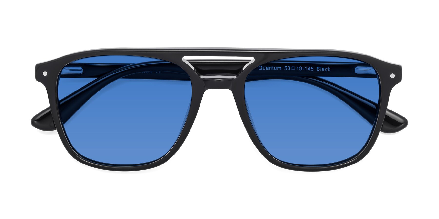Folded Front of Quantum in Black with Blue Tinted Lenses