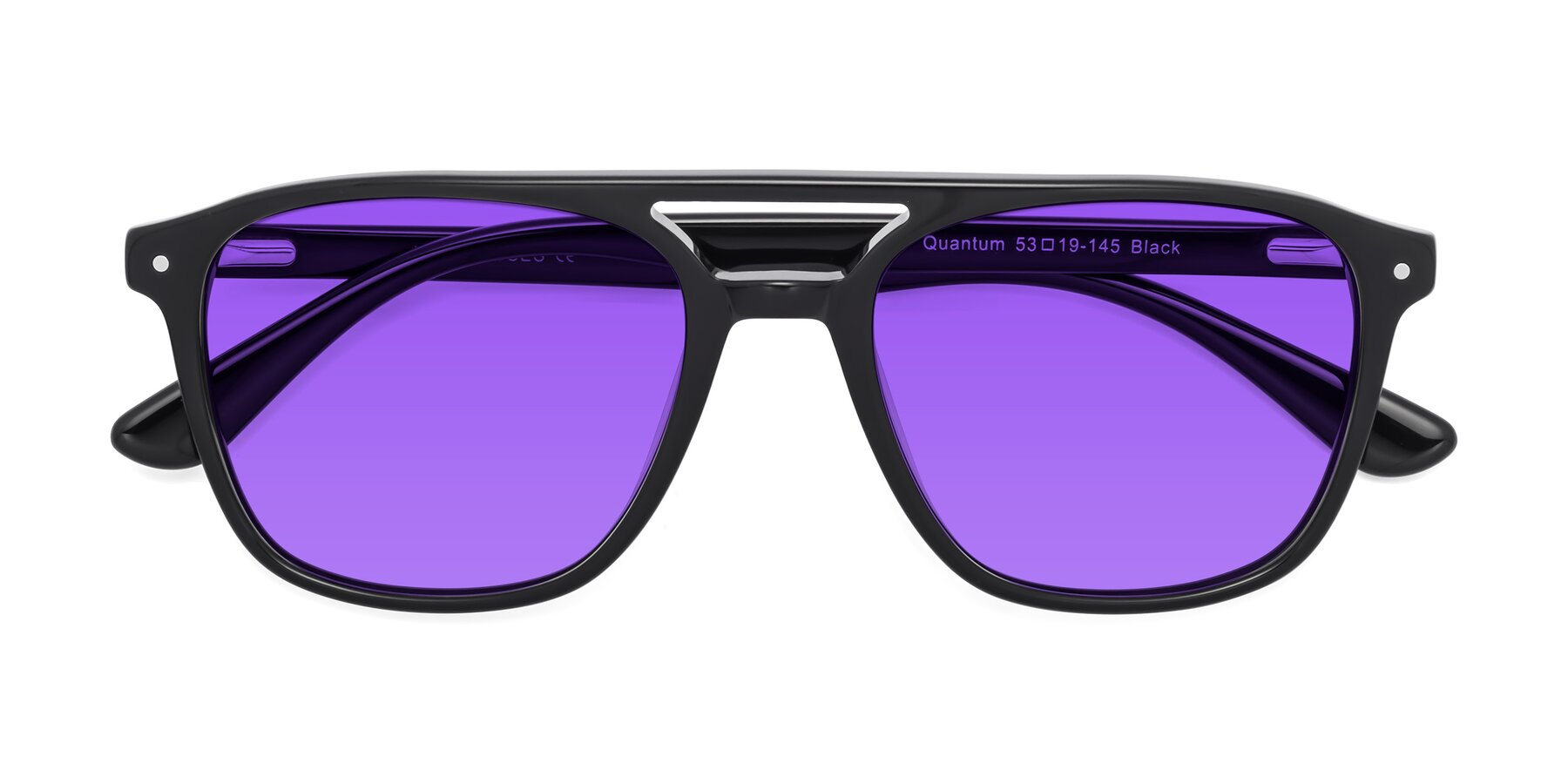 Folded Front of Quantum in Black with Purple Tinted Lenses