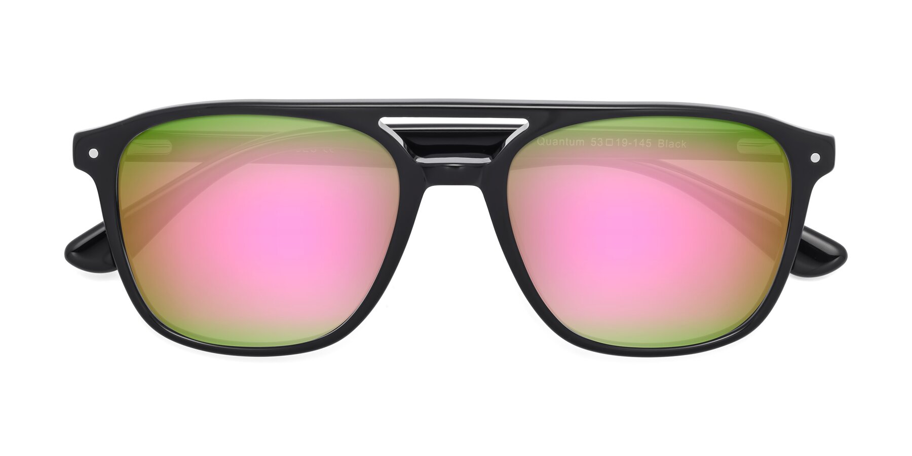Folded Front of Quantum in Black with Pink Mirrored Lenses