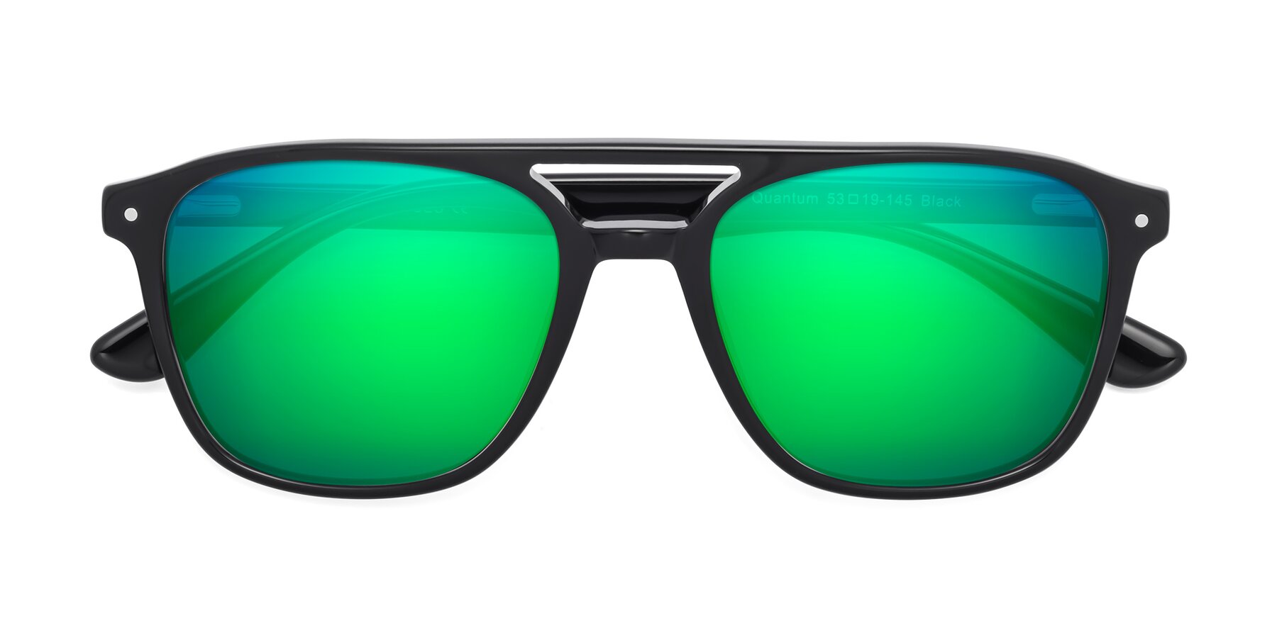 Folded Front of Quantum in Black with Green Mirrored Lenses
