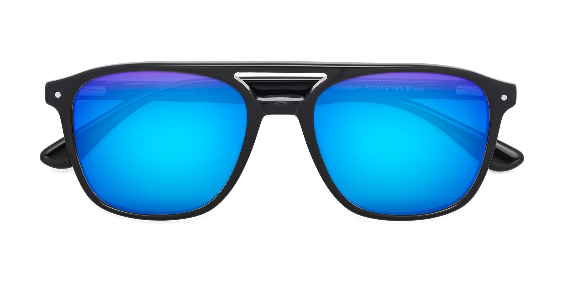 Folded Front of Quantum in Black with Blue Mirrored Lenses